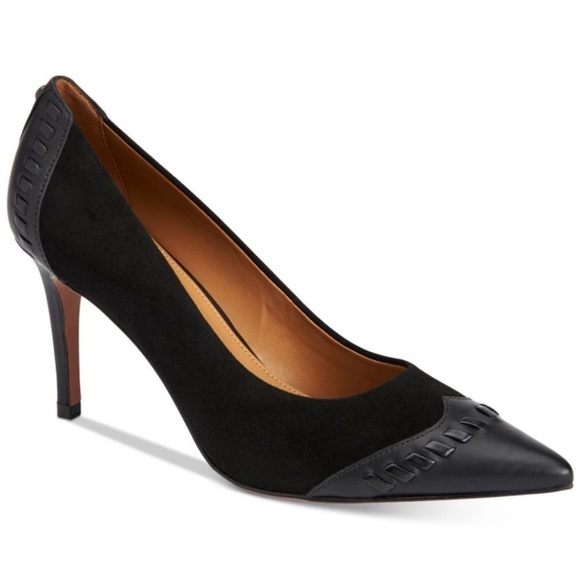 COACH Sophie Black Leather Suede Pump Pointed Toe Heels Shoe Sz 6 - Picture 1 of 12